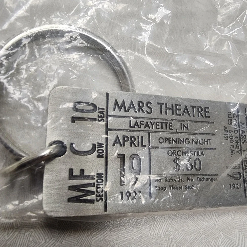 Vtg Broadway Mars Theatre Ticket Opening Night 4/19/1921 Solid Pewter Keychain